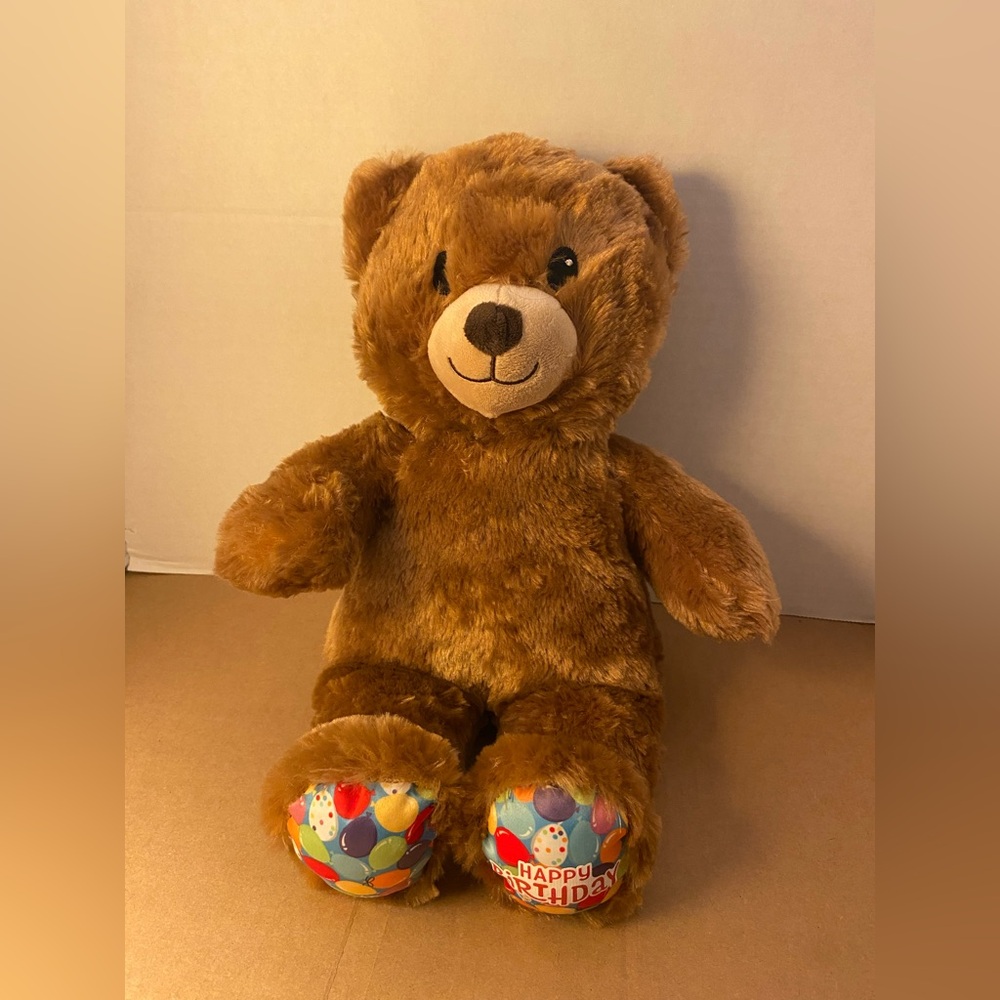 Build-A-Bear Brown Birthday Teddy with Colorful Paw Prints